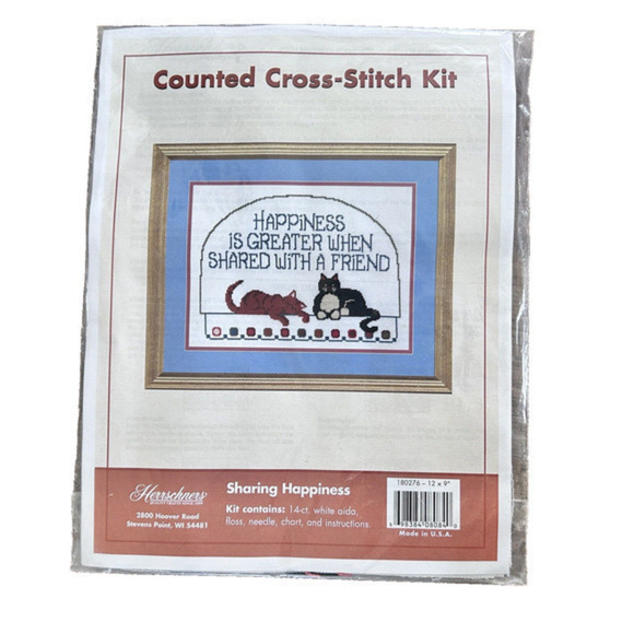 Cross Stitch Kit Sharing Happiness Cats Friend Herrschners ‎ 3180276 -23.2 NEW - Picture 1 of 2